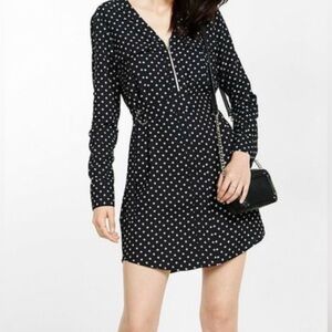 Express Black and White Polka Dot Long-Sleeve Mini Dress Size S/P